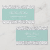 グレーアンドミントエレガントフローラダマスク 名刺 (正面/裏面)