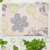 グレーアンドライトグリーンペイズリー キッチンタオル (折り畳み)