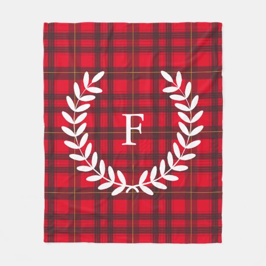グレーアンドレッドタータンチェックホワイトローレル |パーソナライズされた | フリースブランケット (正面)