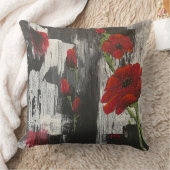 グレーアンドレッドポピーバラ装飾用クッション クッション (ブランケット)