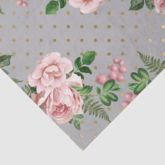 グレーアンド金ゴールド水玉模様とピンクロセスデコパージュ 薄葉紙 (詳細)