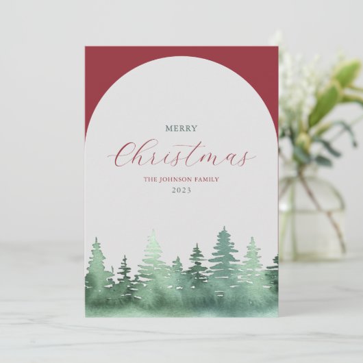 グレーアーチグリーンワイルドフォレストクリスマスツリー シーズンカード (スタンド正面)