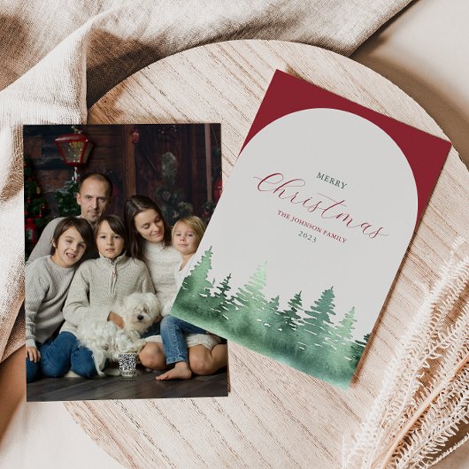 グレーアーチグリーンワイルドフォレストクリスマスツリー シーズンカード