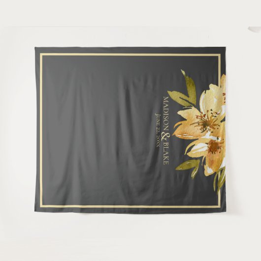 グレーイエローグリーンの花柄結婚式写真用背景 タペストリー (正面(横))