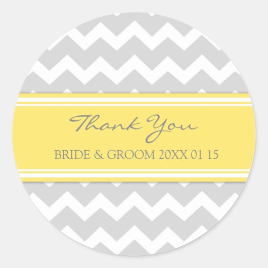 グレーイエローシェブロンサンキューホテル結婚式の引き出物ラベル ラウンドシール (正面)