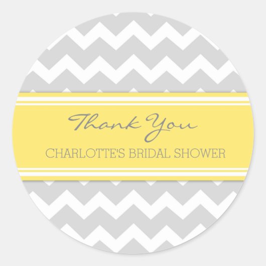 グレーイエローシェブロンブライダルシャワーメッセージカード ラウンドシール (正面)