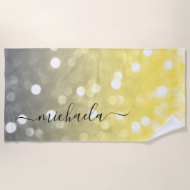 グレーイエロースパークリー《写真》ぼけ味名前をカスタムする ビーチタオル