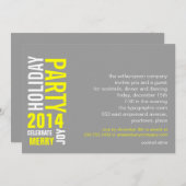 グレーイエロータイポグラフィホリデーパーティー 招待状 (正面/裏面)