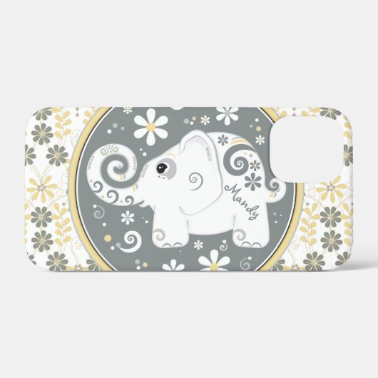 グレーイエローホワイトエレファントフローラ Case-Mate iPhoneケース (裏面 (横))