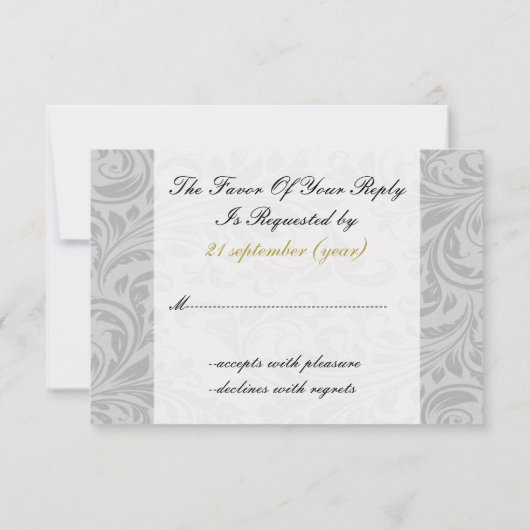 グレーイエローリフェイクボンディアマンテ結婚ル 出欠カード (裏面)