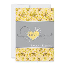 グレーイエローローズズ結婚式招待状2