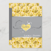 グレーイエローローズズ結婚式招待状2 招待状 (正面/裏面)