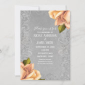 グレーイエローヴィンテージアンティークバラエレガントウェディング 招待状 (正面)