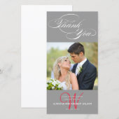 グレーイニシャルス結婚クリプトありがとうフォトカード サンキューカード (正面/裏面)