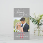 グレーイニシャルス結婚クリプトありがとうフォトカード サンキューカード (スタンド正面)