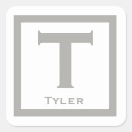 グレーイニシャル名キッズボーイパーティー新学期 スクエアシール