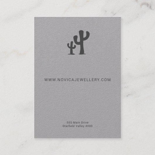 グレーイヤリングディスプレイカード上のシックな木炭サボテン 名刺 (裏面)
