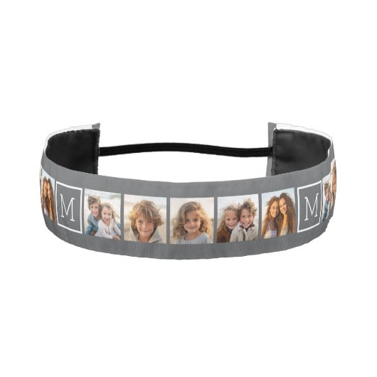 グレーインスタグラム5フォトコラージモノグラム アスレチックヘッドバンド (正面)