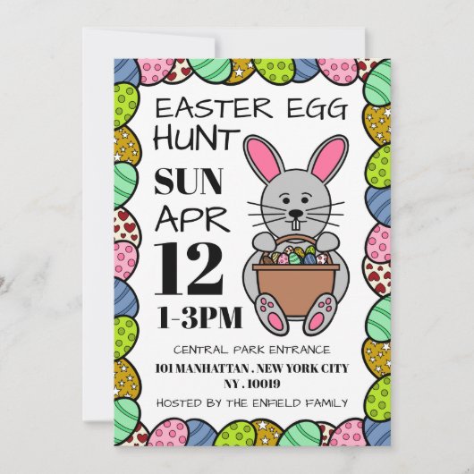 グレーイースターバニー、イースターエッグ狩り 案内状 (正面)
