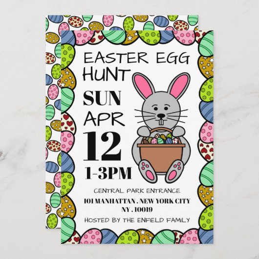 グレーイースターバニー、イースターエッグ狩り 案内状 (正面/裏面)