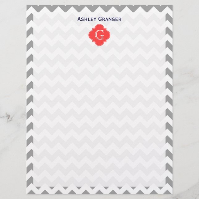 グレーウィットシェブロンコーラルレッドクローバーモノグラム (正面)