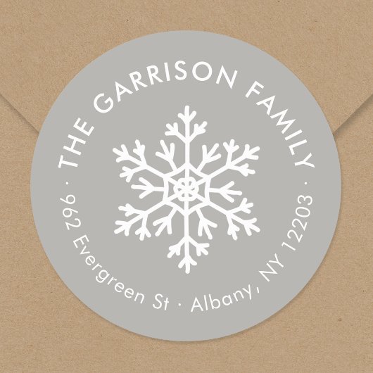 グレーウィンタースノーフレークサークル差出人住所ラベル ラウンドシール