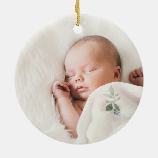 グレーウィンタースノーフレーク初めてのクリスマスキープサケ セラミックオーナメント (裏面)