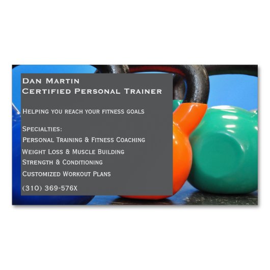 グレーウェイトジムパーソナルトレーナーフィットネスセンター マグネット名刺 (正面)