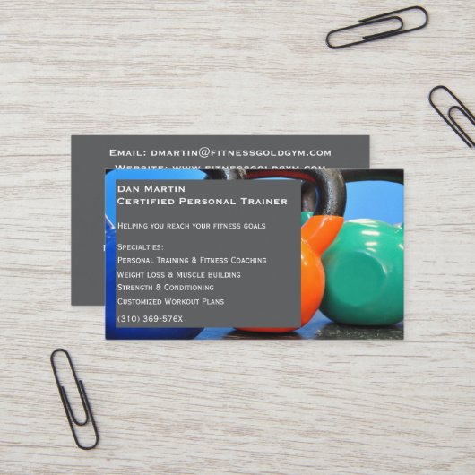 グレーウェイトジムパーソナルトレーナーフィットネスセンター 名刺 (正面/裏面インサイチュ)