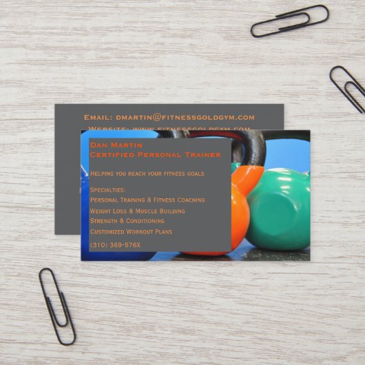 グレーウェイトジムパーソナルトレーナーフィットネスセンター 名刺 (正面/裏面インサイチュ)