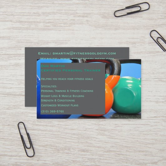 グレーウェイトジムパーソナルトレーナーフィットネスセンター 名刺 (正面/裏面インサイチュ)