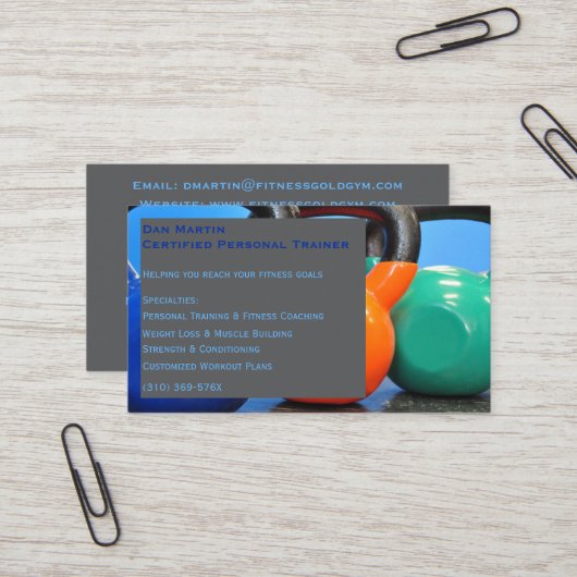 グレーウェイトジムパーソナルトレーナーフィットネスセンター 名刺 (正面/裏面インサイチュ)