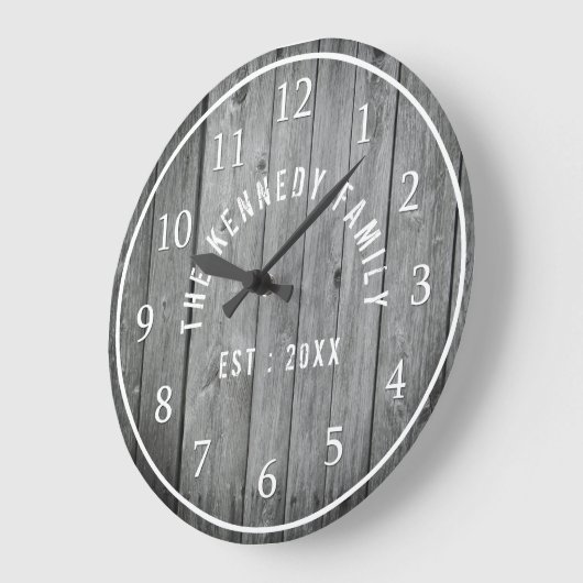 グレーウェザードウッドファームハウスファミリー名 ラージ壁時計 (傾斜)