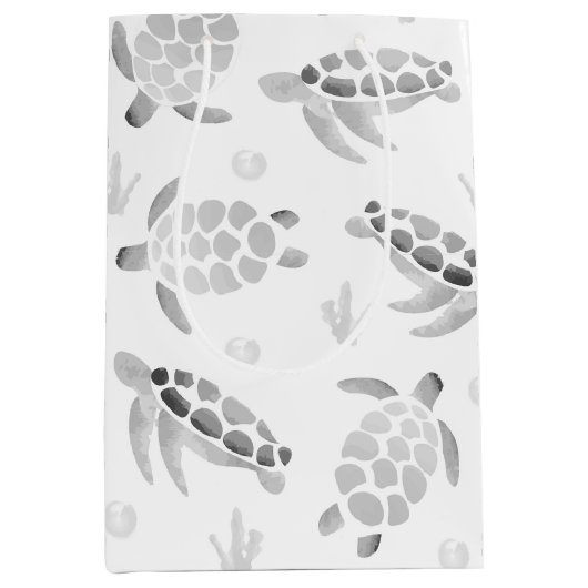 グレーウォーグラデーショントカラーシーカメプリント ミディアムペーパーバッグ (正面)