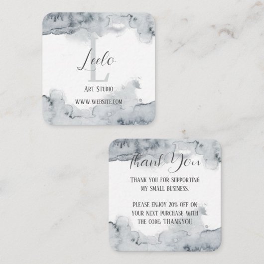 グレーウォーターのカラーサンキューカード スクエア名刺 (正面/裏面)