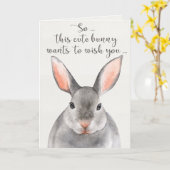グレーウォーターカラーバニーラビットハッピーバースデーカード カード (黄色い花)