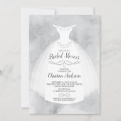 グレーウォーターカラーブライドガウンブライダルシャワー 招待状 (正面)