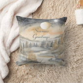 グレーウォーターカラーマウンテンリバー雪だるまクリスマス クッション (ブランケット)