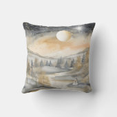 グレーウォーターカラーマウンテンリバー雪だるまクリスマス クッション (裏面)