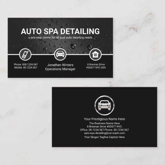 グレーウォータードロップ特殊縁ど自動車洗車 名刺 (正面/裏面)
