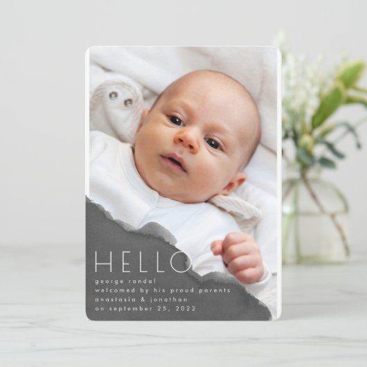 グレーウォーターモダンミニマル誕生写真 案内状 (スタンド正面)