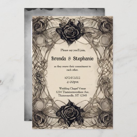 グレーウォーター色インクバラヴィンテージ結婚ゴシック 招待状 (正面/裏面)