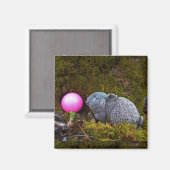 グレーウサギ/バニーとピンクゴルフボール マグネット (正面/裏面)