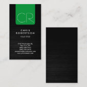 グレーウッドグリーンストライプモノグラムビジネスカード 名刺 (正面/裏面)