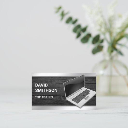 グレーウッドノートパソコンPCコンピュータ修理技術者 名刺 (スタンド正面)