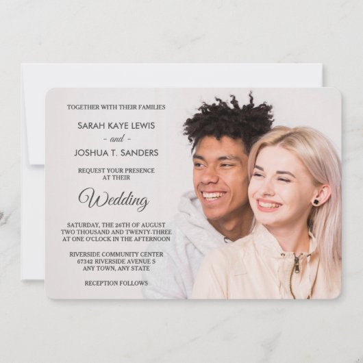 グレーウッドバックライトサイドフォト結婚式招待状 招待状 (正面)