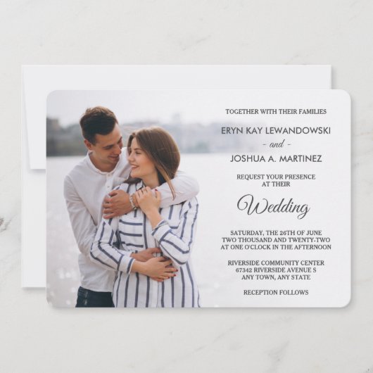 グレーウッドバック写真テンプレート結婚式招待状 招待状 (正面)