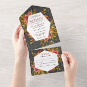 グレーウッドバーントオレンジフローラ秋秋結婚の オールインワン招待状 (貼ってはがせる)