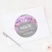 グレーウッドパープル薄紫フローラモノグラム結婚ズラベル ラウンドシール (封筒)