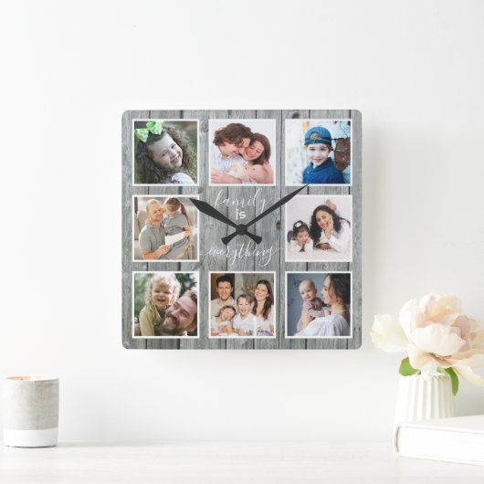 グレーウッドファミリーは全引用文8フォトフレーム スクエア壁時計 (ホーム)